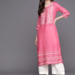 Biba Women Pink & White Printed Kurta with Palazzos