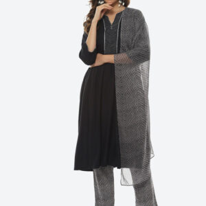 Biba Women Pleated Kurta with Trousers & Dupatta