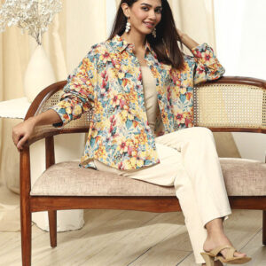 Biba Women Standard Relaxed Fit Spread Collar Floral Printed Cotton Casual Shirt