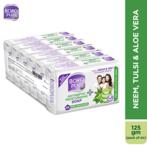 BOROPLUS Set of 6 Antiseptic & Moisturising Soap with Neem Tulsi & Aloe Vera - 125 g Each