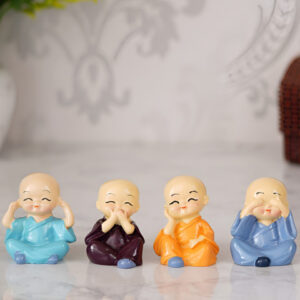 Buy Quace Baby Monk Blue Ceramic Glossy Living Room Set Of 4 Tiny Showpieces 2.2 Inches - - Home for Unisex
