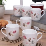 CLAY CRAFT White Floral Bone China Microwave Safe 6 Piece Mugs-200ml