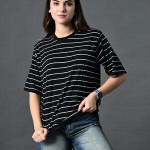 CORSICA Women Bio Finish Striped Round Neck Cotton Relaxed Fit T-shirt