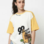 Crazymonk Women Typography Printed Round Neck Cotton Oversized T-shirt