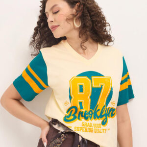 DILLINGER Womens Printed V-Neck Oversized Fit Tshirt