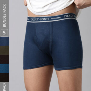 DIXCY SCOTT Men's Pack of 5 Solid 100% Cotton Elastic Waistband Trunk (Assorted)