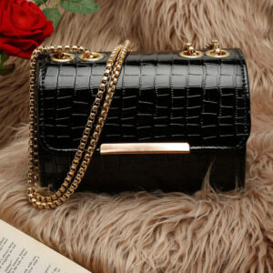 DressBerry Black Croco Textured Structured Clutches