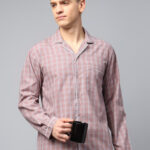 English Navy Men Wrinkle Resistant Checked Lapel Collar Night suit