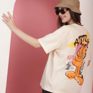 Fabflee Women Graphic Printed Round Neck Cotton Oversized T-shirt