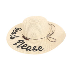 FabSeasons Women Beige Embroidered BEACH PLEASE Sun Hat