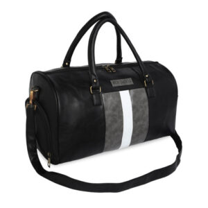 FUR JADEN Black Colourblocked Vegan Leather Duffel Bag With Shoe Pocket