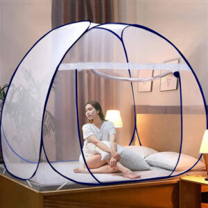 GK-JLPV Navy Blue & White King Size Foldable Tent Mosquito Net