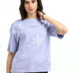 glitchez Floral Printed Round Neck Drop-Shoulder Sleeves Cotton Oversized T-Shirt