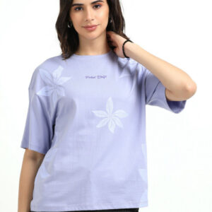 glitchez Floral Printed Round Neck Drop-Shoulder Sleeves Cotton Oversized T-Shirt