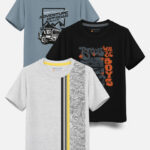 HELLCAT Boys Pack Of 3 Printed Cotton T-shirt