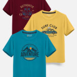 HELLCAT Boys Pack Of 3 Printed Cotton T-shirt