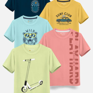 HELLCAT Boys Pack Of 5 Typography Printed Cotton T-shirt