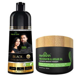 Herbishh Set Of 2 Hair Color Shampoo - Black & Argan Hair Mask 200 g Each