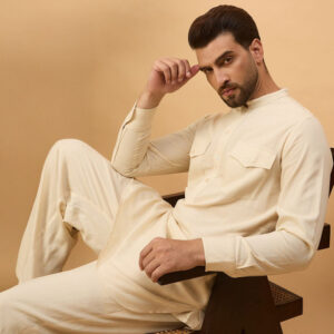 House of Pataudi Mandarin Collar Neck Pathani Kurta With Pyjamas