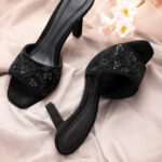 House of Pataudi Women Black Western Embellished Handcrafted Heels