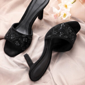 House of Pataudi Women Black Western Embellished Handcrafted Heels