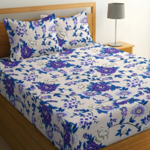 IWS Cream-Coloured Floral Flat King Bedsheet with 2 Pillow Covers