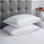 LA VERNE White Striped Polyester Set of 2 Medium Fibre Sleep Pillow-50.8 x 66.04 x 0.1 cm