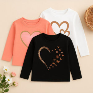 Luke & Lilly Girls Pack of 3 Printed Cotton Round Neck Tshirts