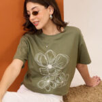 Mast & Harbour Floral Printed Round Neck Short Sleeves Regular Fit Cotton T-Shirt