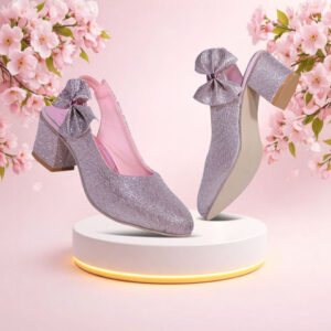 MUKUNDU Girls Textured Glitter Block Heels