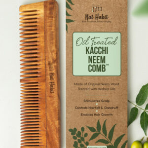 Nat Habit Kacchi Neem Dual Wooden Tooth Comb - Soaked in 17 Herbs & Oils for Frizz Control
