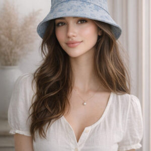 ODETTE Women Blue Self Design Bucket Hat
