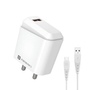 Portronics Adapto 41 C 2.4A Charger with Single USB Port 12W Max Output1M Charging Cable