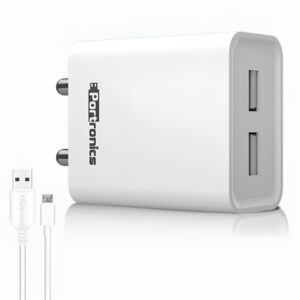 Portronics Adapto 66 2.4A 12w Dual USB Port 5V/2.4A Wall Charger Comes With 1M Micro USB