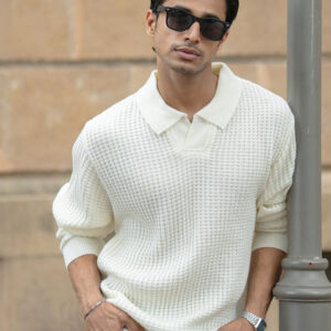 Powerlook Men Self Design Long Sleeves Cable Knit Pullover