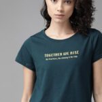 Roadster Women Teal Blue Printed Round Neck Cotton T-shirt