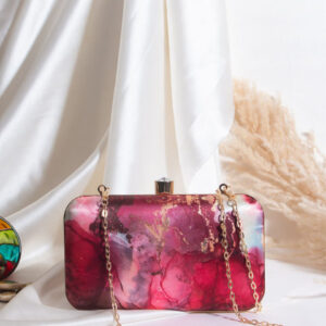 Sangria Printed Box Clutch With Shoulder Strap