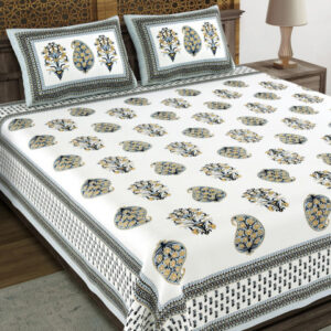 Sangria White Printed 210 TC King Size Cotton Bedsheet With 2 Pillow Covers- 2.7 m x 2.2 m