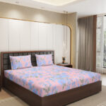 Status Blue & Green Floral Microfiber 210 TC Fitted Double Queen Bedsheet Set-1.98mx1.82m