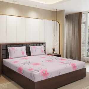 Status Pink & Green Floral Microfiber 210 TC Fitted Double Queen Bedsheet Set-1.98mx1.82m