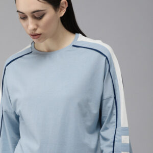 The Roadster Lifestyle Co Women Blue Drop-Shoulder Sleeves Pure Cotton Relaxed Fit T-shirt