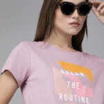 The Roadster Lifestyle Co Women Mauve & White Printed Cotton T-shirt