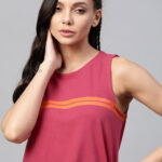 The Roadster Lifestyle Co Women Pink Striped Detail T-shirt