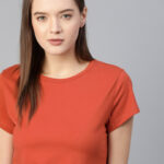 The Roadster Lifestyle Co Women Rust Orange Pure Cotton T-shirt