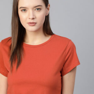 The Roadster Lifestyle Co Women Rust Orange Pure Cotton T-shirt