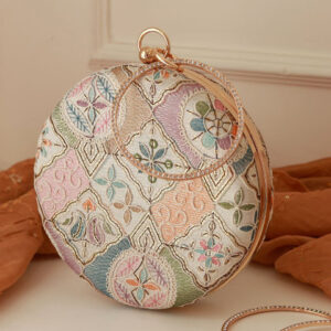 THE TAN CLAN Mughal Embroidered Round Box Clutch