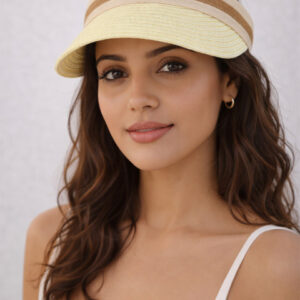 ToniQ Beige Straw Sun Visor Summer vacation Beach Hats for Women