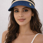 ToniQ Women Navy Stripe Summer Beach Sun Visor Hat
