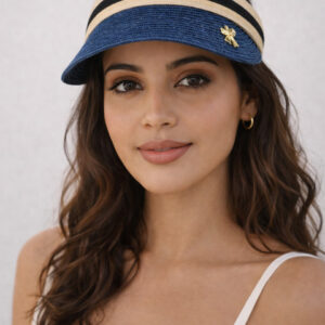 ToniQ Women Navy Stripe Summer Beach Sun Visor Hat