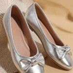 toothless Girls Silver Embellished Bow Detail Cushioned Comfort Fit Lightweight Ballerinas